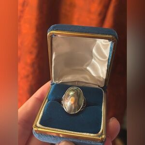 Vintage Sterling Silver Abalone Ring • Natural Iridescent Shell Heirloom •Size 5